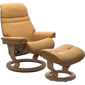 Fußhocker STRESSLESS Sunrise Hocker Gr. Gr. B/H/T, Material Bezug, gelb (honey) mit Classic Base, Gestell Eiche