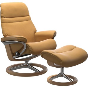 Fußhocker STRESSLESS Sunrise Hocker Gr. Größe B/H/T, Material Bezug, gelb (honey) mit Signature Base, Gestell Eiche