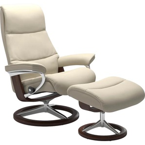 Fußhocker STRESSLESS View Hocker Gr. B/H/T: 57cm x 43cm x 47cm, Leder BATICK, Cross Base Braun, beige (cream batick) mit Signature Base,Gestell Braun