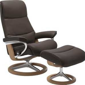 Fußhocker STRESSLESS View Hocker Gr. B/H/T: 57cm x 43cm x 47cm, Leder BATICK, Cross Base Eiche, braun (brown batick) mit Signature Base,Gestell Eiche