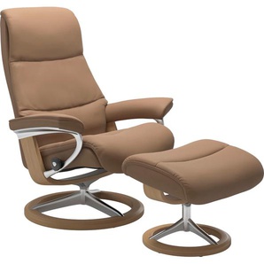 Fußhocker STRESSLESS View Hocker Gr. B/H/T: 57cm x 43cm x 47cm, Leder BATICK, Cross Base Eiche, braun (latte batick) mit Signature Base,Gestell Eiche