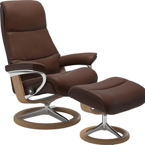 Fußhocker STRESSLESS View Hocker Gr. B/H/T: 57cm x 43cm x 47cm, Leder BATICK, Cross Base Eiche, braun (malt brown batick) mit Signature Base,Gestell Eiche