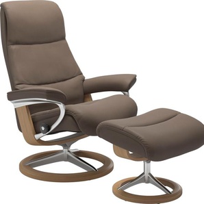 Fußhocker STRESSLESS View Hocker Gr. B/H/T: 57cm x 43cm x 47cm, Leder BATICK, Cross Base Eiche, braun (mole batick) mit Signature Base,Gestell Eiche