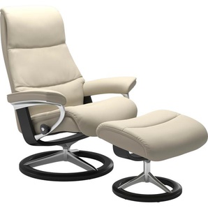 Fußhocker STRESSLESS View Hocker Gr. B/H/T: 57cm x 43cm x 47cm, Leder BATICK, Cross Base Schwarz, beige (cream batick) Fußhocker mit Signature Base,Gestell Schwarz