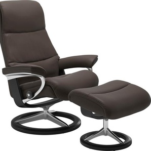 Fußhocker STRESSLESS View Hocker Gr. B/H/T: 57cm x 43cm x 47cm, Leder BATICK, Cross Base Schwarz, braun (brown batick) Fußhocker mit Signature Base,Gestell Schwarz