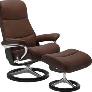 Fußhocker STRESSLESS View Hocker Gr. B/H/T: 57cm x 43cm x 47cm, Leder BATICK, Cross Base Schwarz, braun (malt brown batick) Fußhocker mit Signature Base,Gestell Schwarz