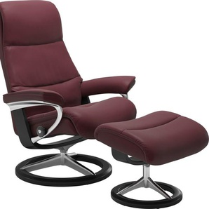 Fußhocker STRESSLESS View Hocker Gr. B/H/T: 57cm x 43cm x 47cm, Leder BATICK, Cross Base Schwarz, rot (bordeaux batick) Fußhocker mit Signature Base,Gestell Schwarz