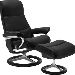 Fußhocker STRESSLESS View Hocker Gr. B/H/T: 57cm x 43cm x 47cm, Leder BATICK, Cross Base Schwarz, schwarz (black batick) Fußhocker mit Signature Base,Gestell Schwarz