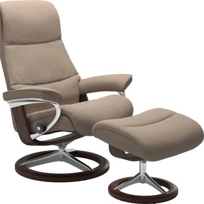 Fußhocker STRESSLESS View Hocker Gr. B/H/T: 57cm x 43cm x 47cm, ROHLEDER Stoff Q2 FARON, Cross Base Braun, beige (beige q2 faron) mit Signature Base,Gestell Braun