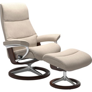 Fußhocker STRESSLESS View Hocker Gr. B/H/T: 57cm x 43cm x 47cm, ROHLEDER Stoff Q2 FARON, Cross Base Braun, beige (light q2 faron) mit Signature Base,Gestell Braun