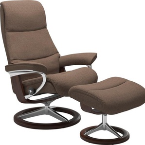 Fußhocker STRESSLESS View Hocker Gr. B/H/T: 57cm x 43cm x 47cm, ROHLEDER Stoff Q2 FARON, Cross Base Braun, braun (dark beige q2 faron) mit Signature Base,Gestell Braun