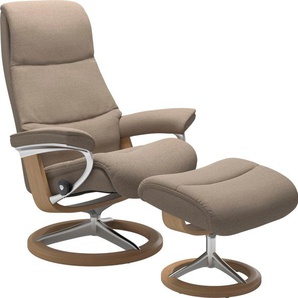 Fußhocker STRESSLESS View Hocker Gr. B/H/T: 57cm x 43cm x 47cm, ROHLEDER Stoff Q2 FARON, Cross Base Eiche, beige (beige q2 faron) mit Signature Base,Gestell Eiche