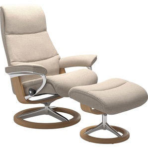 Fußhocker STRESSLESS View Hocker Gr. B/H/T: 57cm x 43cm x 47cm, ROHLEDER Stoff Q2 FARON, Cross Base Eiche, beige (light q2 faron) mit Signature Base,Gestell Eiche