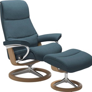 Fußhocker STRESSLESS View Hocker Gr. B/H/T: 57cm x 43cm x 47cm, ROHLEDER Stoff Q2 FARON, Cross Base Eiche, blau (petrol q2 faron) mit Signature Base,Gestell Eiche