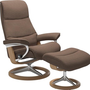 Fußhocker STRESSLESS View Hocker Gr. B/H/T: 57cm x 43cm x 47cm, ROHLEDER Stoff Q2 FARON, Cross Base Eiche, braun (dark beige q2 faron) mit Signature Base,Gestell Eiche