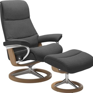 Fußhocker STRESSLESS View Hocker Gr. B/H/T: 57cm x 43cm x 47cm, ROHLEDER Stoff Q2 FARON, Cross Base Eiche, grau (dark grey q2 faron) mit Signature Base,Gestell Eiche