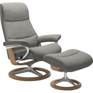 Fußhocker STRESSLESS View Hocker Gr. B/H/T: 57cm x 43cm x 47cm, ROHLEDER Stoff Q2 FARON, Cross Base Eiche, grau (grey q2 faron) mit Signature Base,Gestell Eiche