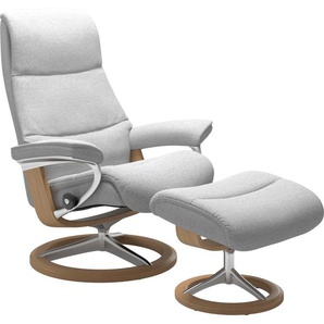 Fußhocker STRESSLESS View Hocker Gr. B/H/T: 57cm x 43cm x 47cm, ROHLEDER Stoff Q2 FARON, Cross Base Eiche, grau (light grey q2 faron) mit Signature Base,Gestell Eiche