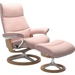 Fußhocker STRESSLESS View Hocker Gr. B/H/T: 57cm x 43cm x 47cm, ROHLEDER Stoff Q2 FARON, Cross Base Eiche, pink (light q2 faron) mit Signature Base,Gestell Eiche