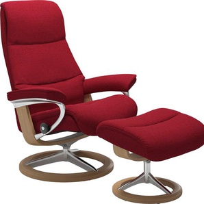 Fußhocker STRESSLESS View Hocker Gr. B/H/T: 57cm x 43cm x 47cm, ROHLEDER Stoff Q2 FARON, Cross Base Eiche, rot (red q2 faron) mit Signature Base,Gestell Eiche