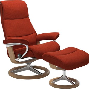 Fußhocker STRESSLESS View Hocker Gr. B/H/T: 57cm x 43cm x 47cm, ROHLEDER Stoff Q2 FARON, Cross Base Eiche, rot (rust q2 faron) mit Signature Base,Gestell Eiche