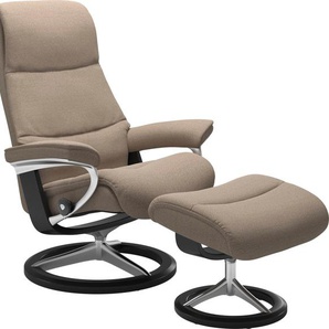 Fußhocker STRESSLESS View Hocker Gr. B/H/T: 57cm x 43cm x 47cm, ROHLEDER Stoff Q2 FARON, Cross Base Schwarz, beige (beige q2 faron) Fußhocker mit Signature Base,Gestell Schwarz