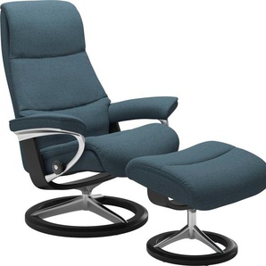 Fußhocker STRESSLESS View Hocker Gr. B/H/T: 57cm x 43cm x 47cm, ROHLEDER Stoff Q2 FARON, Cross Base Schwarz, blau (petrol q2 faron) Fußhocker mit Signature Base,Gestell Schwarz