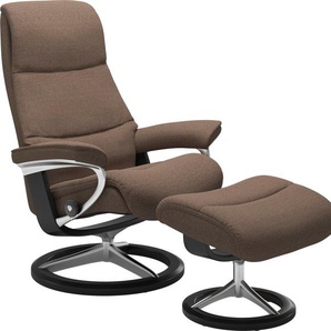 Fußhocker STRESSLESS View Hocker Gr. B/H/T: 57cm x 43cm x 47cm, ROHLEDER Stoff Q2 FARON, Cross Base Schwarz, braun (dark beige q2 faron) Fußhocker mit Signature Base,Gestell Schwarz