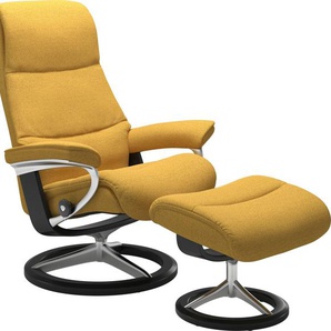 Fußhocker STRESSLESS View Hocker Gr. B/H/T: 57cm x 43cm x 47cm, ROHLEDER Stoff Q2 FARON, Cross Base Schwarz, gelb (yellow q2 faron) Fußhocker mit Signature Base,Gestell Schwarz