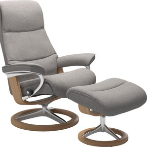 Fußhocker STRESSLESS View Hocker Gr. B/H/T: 57cm x 43cm x 47cm, Struktur fein JASMINE, Cross Base Eiche, grau (grey jasmine) mit Signature Base,Gestell Eiche