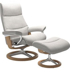 Fußhocker STRESSLESS View Hocker Gr. B/H/T: 57cm x 43cm x 47cm, Struktur fein JASMINE, Cross Base Eiche, grau (light grey jasmine) mit Signature Base,Gestell Eiche