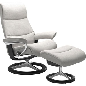 Fußhocker STRESSLESS View Hocker Gr. B/H/T: 57cm x 43cm x 47cm, Struktur fein JASMINE, Cross Base Schwarz, grau (light grey jasmine) Fußhocker mit Signature Base,Gestell Schwarz