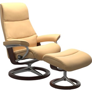 Fußhocker STRESSLESS View Hocker Gr. Gr. B/H/T, Material Bezug, Cross Base Braun, gelb mit Signature Base,Gestell Braun