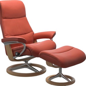 Fußhocker STRESSLESS View Hocker Gr. Gr. B/H/T, Material Bezug, Cross Base Eiche, braun (henna) mit Signature Base,Gestell Eiche