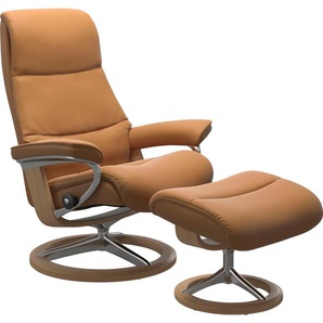 Fußhocker STRESSLESS View Hocker Gr. Gr. B/H/T, Material Bezug, Cross Base Eiche, braun (new caramel) mit Signature Base,Gestell Eiche