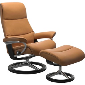 Fußhocker STRESSLESS View Hocker Gr. Gr. B/H/T, Material Bezug, Cross Base Schwarz, braun (new caramel) Fußhocker mit Signature Base,Gestell Schwarz