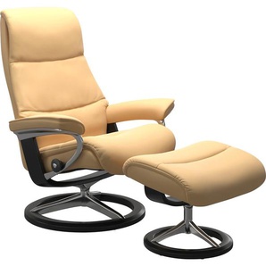 Fußhocker STRESSLESS View Hocker Gr. Gr. B/H/T, Material Bezug, Cross Base Schwarz, gelb Fußhocker mit Signature Base,Gestell Schwarz