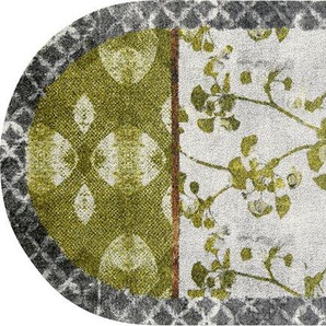 Fußmatte Gummi Welcome Blumentöpfe grün- beige 45 x 75 cm Außen - tro