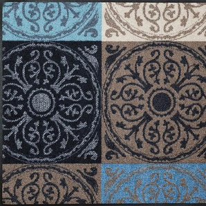 Fußmatte Teppiche Gr. B/L: 75 cm x 190 cm, 7 mm, 1 St., blau (blau, braun) Fußmatten gemustert