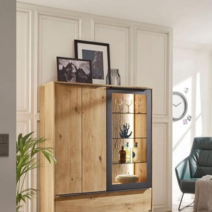 GALLERY M branded by Musterring Highboard Alan, Front in Eiche, mit 3 festen Böden und 3 Glasböden, Breite 124 cm