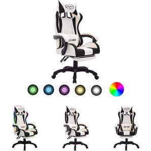 Gaming-Stuhl mit rgb LED-Leuchten Schwarz und Weiß Kunstleder - Bürostühle - Schwarz - The Living Store