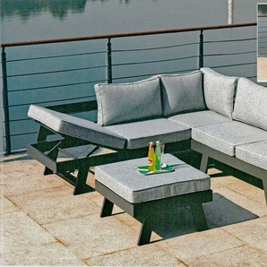 Garden Pleasure Gartenlounge-Set DONNA, (1x Eckbank, 1 Tisch/Hocker), inkl. Auflagen