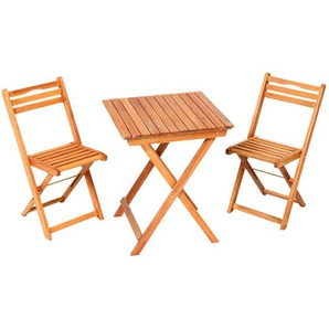 Gardenson Balkonset Porto, Natur, Holz, 3-teilig, Eukalyptusholz, massiv, eckig, X-Form, 40x82x49 cm, FSC Mix, Tisch klappbar, Stuhl klappbar, Balkonmöbel, Balkonmöbel-Sets