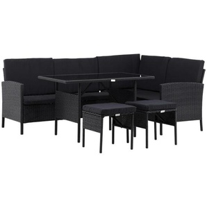 Gardenson Dining-Loungeset, Schwarz, Kunststoff, Eckteil, regenabweisend, UV-beständig, Loungemöbel, Loungemöbel-Sets