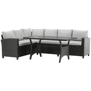 Gardenson Dining-Loungeset, Schwarz, Kunststoff, L-Form, 176x167 cm, Loungemöbel, Loungemöbel-Sets