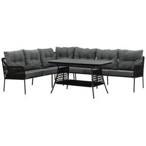 Gardenson Dining-Loungeset, Schwarz, Metall, L-Form, 196x173 cm, Loungemöbel, Loungemöbel-Sets