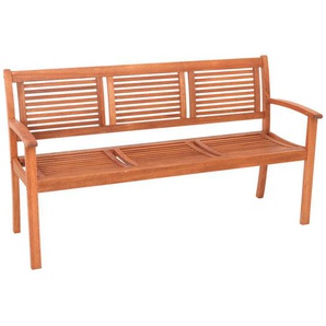 Gardenson Gartenbank Cordoba, Natur, Holz, Eukalyptusholz, vollmassiv, 3-Sitzer, 160x90x58 cm, FSC Mix, mit Rückenlehne, Gartenmöbel, Gartenbänke