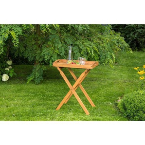 Gardenson Gartenbeistelltisch, Braun, Holz, Eukalyptusholz, Hartholz, X-Form, 39x60x75 cm, FSC Mix, klappbar, abnehmbares Tablett, einfacher Aufbau, Freizeit, Campingzubehör, Campingtische