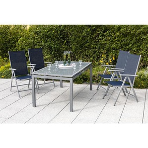 Gardenson Gartenklappsessel-Set Amalfi, Dunkelblau, Metall, Textil, Uni, 57x108x65 cm, klappbar, inklusive Armlehnen, Gartenmöbel, Gartenstühle, Gartenklappstühle