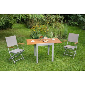 Gardenson Gartenklappsessel-Set, Silber, Akazie, Grau, Holz, Metall, Textil, Akazie, Hartholz, eckig, 57x92x60 cm, Fsc, klappbar, Gartenmöbel, Gartenstühle, Gartenklappstühle